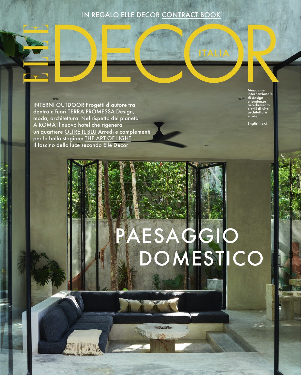 Elle Decor Italia cover, Casa Shalva living room with the Fire Place table